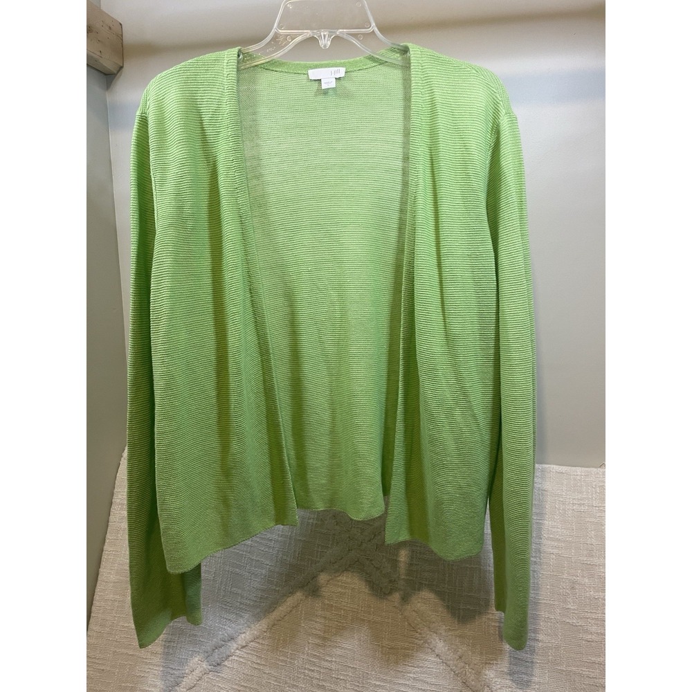 J. Jill Linen Blend Lime Green Open Front Cardigan Size L Beach Coastal Vacation